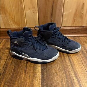 Boys Nike Air Jordans Navy Blue High-Top Shoes